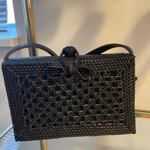 Anthropologie Rattan and Leather Crossbody Bag with Bow Closure